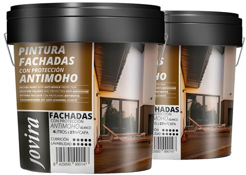 JOVIRA PINTURAS PINTURA FACHADAS ANTIMOHO. Repelente al agua, impermeable y anti fisuras. (2x4 Litros, Blanco) A-11