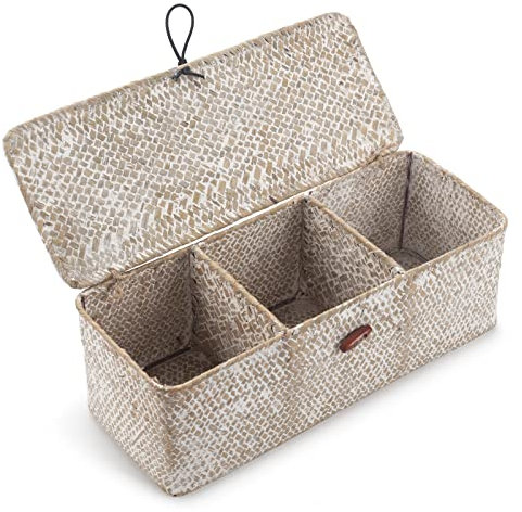 Seegras Aufbewahrung Korb mit Deckel Natürliches Gewebt Geflochtener Rechteckig Regalkörbe mit Abschnitten zum Organisieren von Snackspielzeug Tünchen