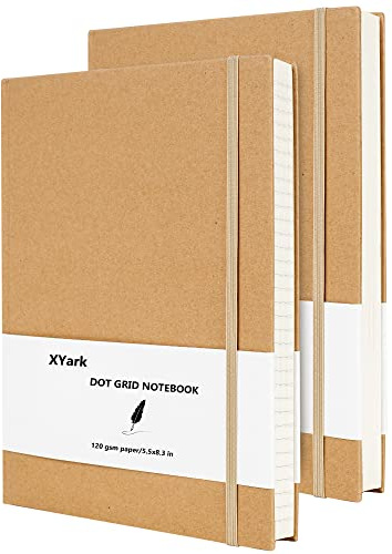 XYark Diario formato A5 con griglia a pois, con copertina rigida, quaderno per schizzi, composizione con carta a griglia punteggiata, confezione da 2, 120 g/m², 102 fogli, 14 x 21,1 cm, set di diario