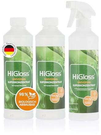 HiGloss Universalreiniger Superkonzentrat – 2x 500 ml Allzweckreiniger, geruchlos, lebensmittelecht, biologisch abbaubar – inkl. Leerflasche & Zerstäuber