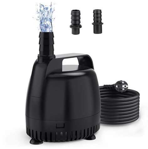 Hygger Bomba de Agua Sumergible para Acuario, 1000L/H, 18W - Pequeña Bomba para Fuente, Estanque, Hidropónico, Estatuario, Cascada - Con 2 Boquillas