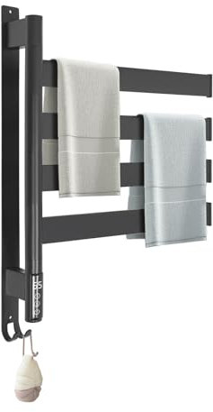 KAPIPALA Porte-serviettes électrique en acier inoxydable rotatif à 180° 90 W avec 4 bras pivotants et affichage LED Contrôle intelligent Thermostat intelligent Chauffe-serviettes 48 x 64 cm