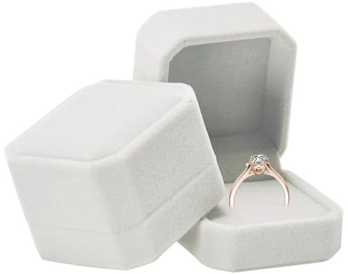 WUMZIRA 2 pcs Boîte à bijoux pour bague, ecrin bague en velours, emballage cadeau, boite bague pour bague de fiançailles, demande en mariage - Blanc