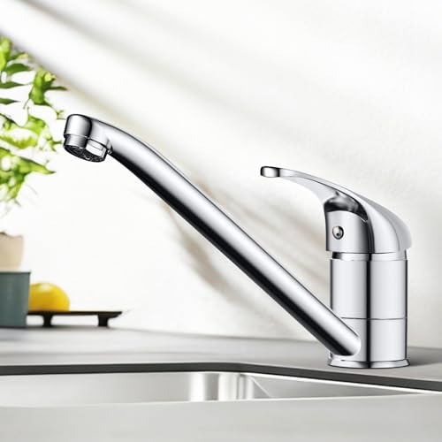 Rehomthy Kitchen Sink Mixer Tap Chrome, Single Lever Kitchen Faucet with Long Swivel Spout, Stainless Steel