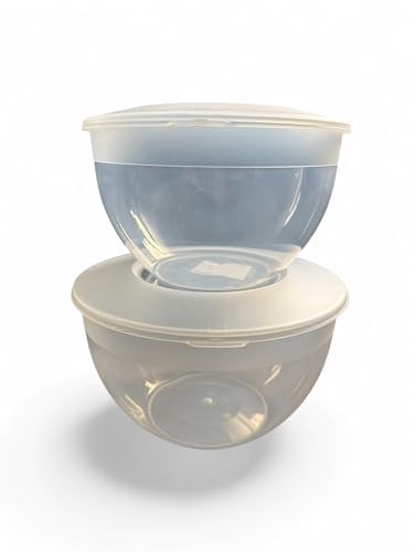 Home Fittings ® Wham Clear Steamer Bowls with Lids Set Storage Mixing Bowls 2L litres & 3.2L (Pack of 2) Microwave Safe BPA Free, Rice, Pasta Curry Meat