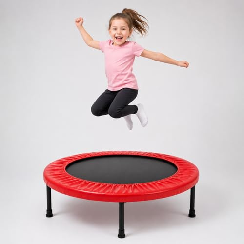 Red Kids Mini Trampoline 36 Inch – Portable Children Jumping Mat Rebounder for Indoor & Outdoor Fun Exercise & Active Play Equipment