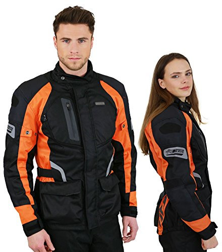 Motorradjacke -Spark- Sommer Winter Motorrad Roller Jacke Protektorenjacke Textil Herren Wasserdicht mit Protektoren - Schwarz-Neon-Orange - 2XL / XXL