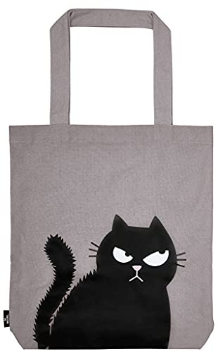 moses Ed, the Cat Shopper Happy Face, Stofftasche aus 100% Baumwolle, mit Katzenmotiv, Shopper mit Standboden für Einkäufe, Büro oder Uni, 39 x 42 cm