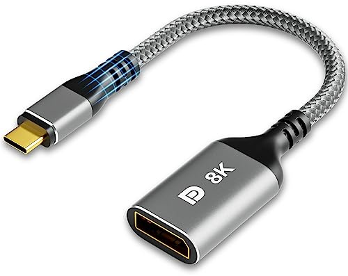 8K USB C to DisplayPort Adapter, Type-C Male (Source) to DisplayPort 1.4 Female (Screen) Converter Connector,8K@60Hz,4K@144Hz,4K@120Hz for iPhone 15 Series, MacBook Pro, Air, iPad Pro, Galaxy S23