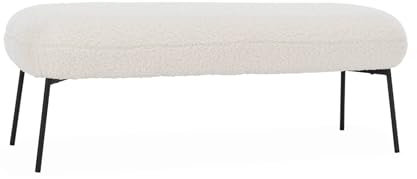 Alice's Home - Banc. Bout de lit avec revêtement Bouclette. écru. Pieds en métal Noir. L 120 x P 41 x H 42.5cm