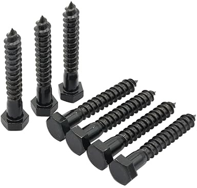 LBY 8pcs Lag Screws, 3/8 x 2-1/2 Hex Head Lag Screws Bolts (with Washers), Heavy-Duty Wood Screws for Decking & Structural Fastening, 304 Stainless Steel, (Black)