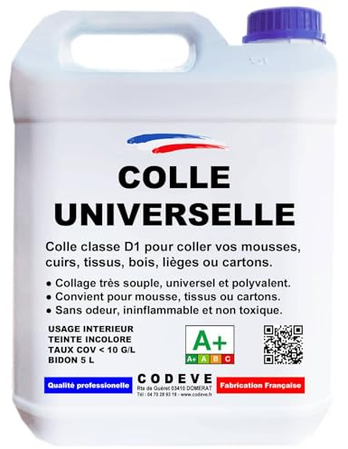 Colle Universelle - Codeve Bois - 5L - Intérieur - Pour L'assemblage Polyvalent D'un Cuir, Tissu, Bois, Liège, Mousse Ou Carton.