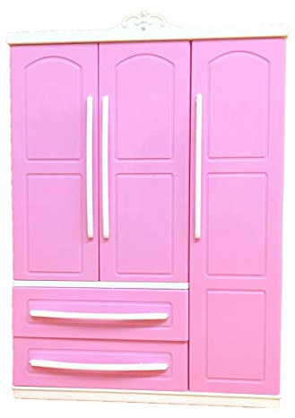 Hangsu Dreitüriger rosa moderner Kleiderschrank für Spielset für Barbi-Möbel kann Schuhe Kleidung Accessoires mit Dressing Mädchen Spielzeug großes Garn setzen