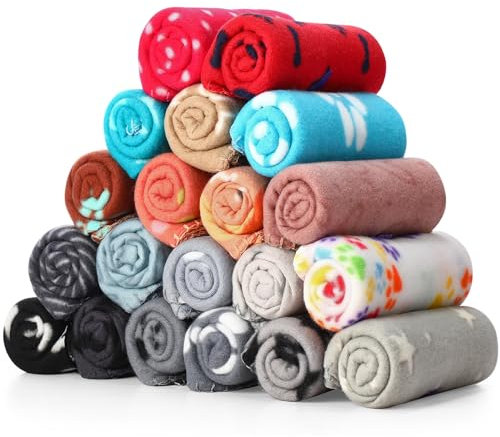 Eccliy 20 Pcs Puppy Blanket Pet Soft Fleece Dog Blankets Warm Felt Throw Sleep Mat Bed Covers for Doggie Puppy Pet Dogs Cat, 20 Styles(23.6 x 27.6 Inch,Mix)