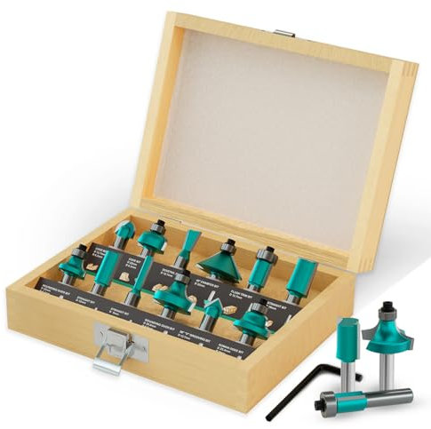 CSOOM 12-teiliges 8 mm Schaft professionelles Fräser-Set für Holzarbeiten, mit Hartmetall-Trimmern, Holzbearbeitungswerkzeug