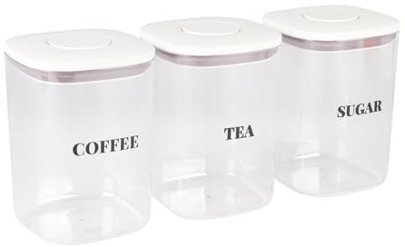 Gzsekken Tea Coffee Sugar Canisters Set of 3, Airtight Food Storage Jars with Pop Up Lid for Tea Coffee Sugar Stackable Dry Food Storage Canisters Organiser For Kitchen Coffee Station Pantry
