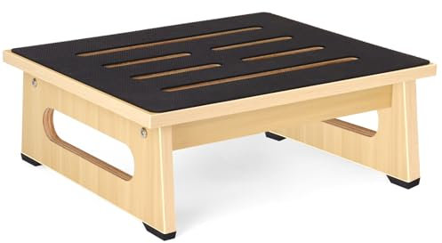 A wooden step stool 5.5 in for adults and seniors with non-slip rubber pad, for indoor and outdoor, 450 Ib, portable wooden stand up for bathroom, kitchen, bedside table and more (Gulanmu)