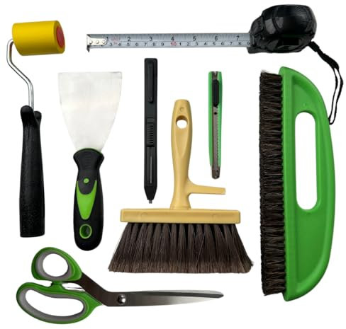 Tsekouri Kit de pasta de papel pintado: el juego incluye 8 piezas de papel pintado que contiene cepillo de pasta de papel tapiz y suavizante, rodillo de costura de papel tapiz, herramienta raspadora