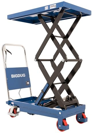 BiGDUG Essentials Manual Scissor Lift Table - Capacity 350 kg - Hydraulic Lift Table Cart Mobile Lifting Platform - Platform Size 910D x 500W mm - Lift Height 350-1300 mm