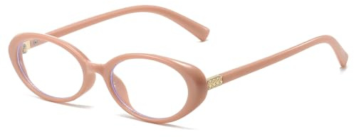 LJCZKA Oval blå ljusglasögon för kvinnor små glasögon filter blått ljus kattöga 90-tal för vilande dator, Rosa, M