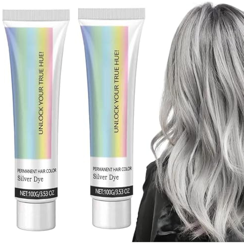 2-In-1 Natürliches Essenzextrakt-Silber-Haarfärbemittel, Haarfarbe Grau Silber Haarfarbe Silbergrau, Silbergraue Natürliche Haarfärbecreme, Modische Silbergraue Haarfärbemittel Permanent (2, 100g)