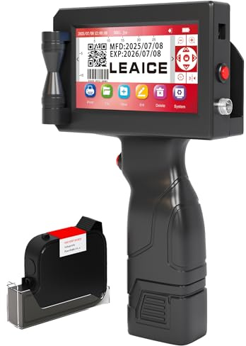 Leaice Handheld Inkjet Printer, 1 inch/25.4 mm Print Height Handheld Printer Gun with 72ml Quick-Drying Ink Cartridge for Batch Number Date QR Codes Barcodes Labels Logo Printing on Diverse Materials
