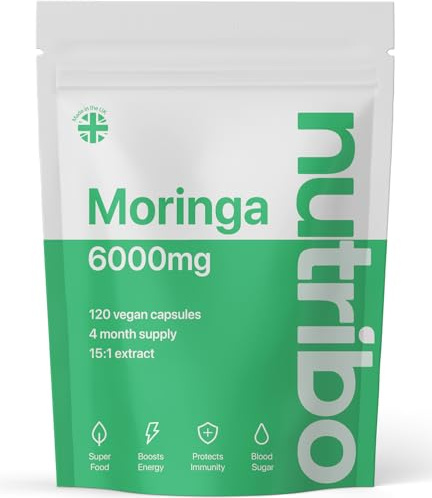 Moringa Capsules 6000mg - 4-Month Supply | 120 High Strength Rosabella Moringa Vegan Capsules | Pure Potent Moringa Leaf Extract - No Fillers, Binders or Additives | Made in The United Kingdom