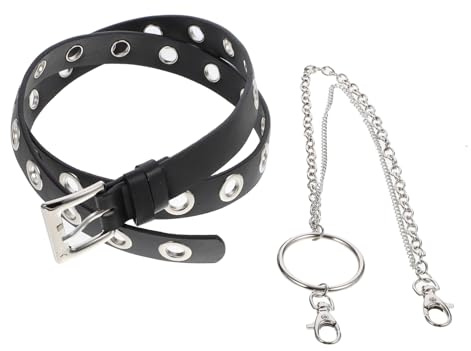 Hemobllo Cintura Moda in PU con Occhielli Metallici e Catena Stile Punk Rock per Uomo e Donna Cintura Jeans Vintage con Borchie Accessorio Casual Resistente e Confortevole