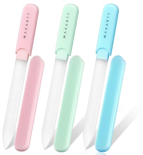 Makartt Lima de uñas de cristal – Lima de uñas de cristal para uñas naturales, lima de cristal reutilizable de doble cara con chorro de arena con estuche para dar forma y acabado liso, lima de uñas