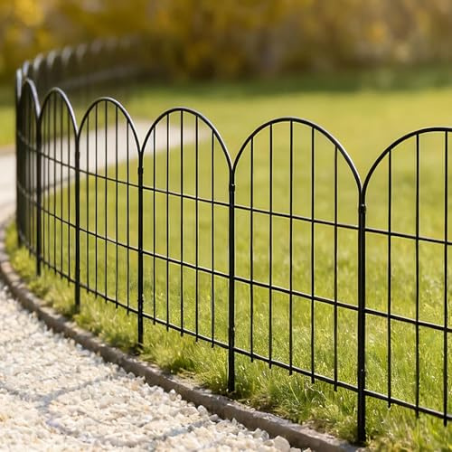 Thealyn Clôture de jardin décorative - 81 cm (H) x 45 cm (l) (10 panneaux, longueur totale 4,5 m) - Clôture extérieure en métal sans creuser pour parterre de fleurs, cour, barrière pour animaux