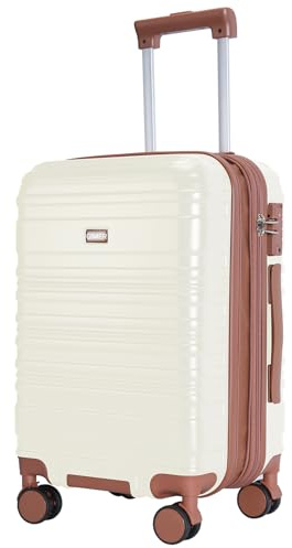 QIMER Carry on Luggage, 20Inch Expandable Luggage Airline Approved Hard Shell PC Suitcases with Wheels 22x14x9 TSA Lock Durable Zipper Lightweight Travel for Men and Women, Beige