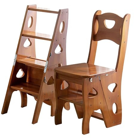 Silla de escalera plegable de madera portátil, taburete multifunción para uso en interiores y exteriores, ideal como estante de exhibición o soporte para flores, diseño que ahorra espacio, duradero y