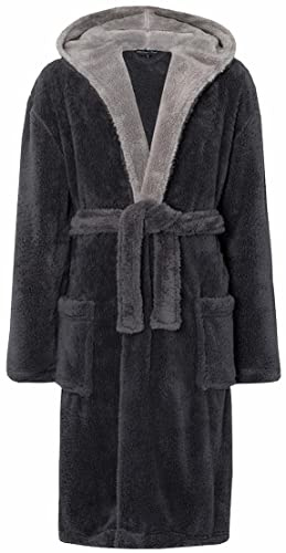 MICHAEL PAUL Men's Hooded Soft Snuggle Fleece Dressing Gown (X-Large, Grey/Grey)