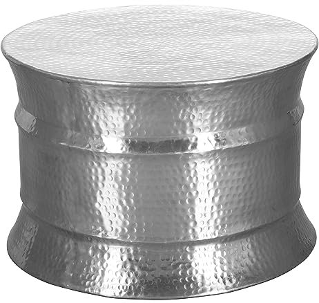 FineBuy Couchtisch 62 x 41 x 62 cm Aluminium Beistelltisch orientalisch rund | Flacher Hammerschlag Sofatisch Metall | Design Wohnzimmertisch modern | Loungetisch indisch Stubentisch klein