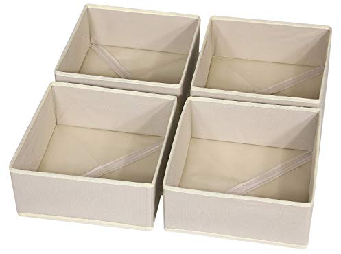 DIOMMELL 4 Pack Foldable Cloth Storage Box Closet Dresser Drawer Organizer Fabric Baskets Bins Containers Divider for Clothes Underwear Bras Socks Clothing,Beige 400