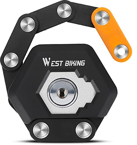 Folding Bike Lock, Chain Lock Heavy Duty Zinc Alloy Steel, Bicycle Foldable Lock with Mounting Bracket, Anti-Theft Strong Security, with 3 Keys, 79cm/31inch