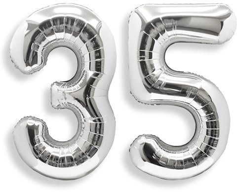 AULE Silver Number 35 Balloon 40 Inch Giant 0-60 Foil Large Balloons | Big Mylar 35 Number Balloon Helium Huge Jumbo for Happy 35th Birthday Party Anniversary Decorations Supplies
