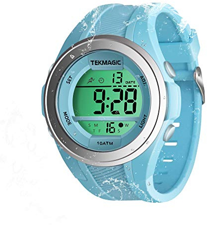 TEKMAGIC Boys Girls Watch for Swimming, Scuba Diving 100m Underwater with Stopwatch, Chronograph, Alarm Functions, Dual Time Zone, 12/24 Hours Format