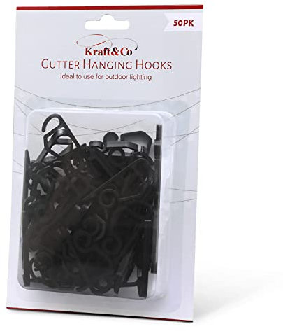 Kraft & Co 50 Gutter Hooks – Hanging Gutter Clips, Gutter for Outdoor Lights, Clips for Outdoor, Strong Plastic Mini Fairy Light Hooks for Decorations (Black)