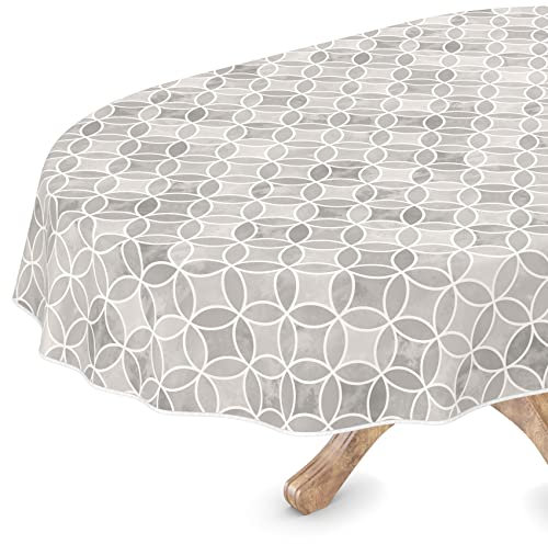 Tischdecke abwaschbar Wachstuch Wachstuchtischdecke Oval 140 x 200cm mit Saum Kaleidoskop Grau pflegeleicht