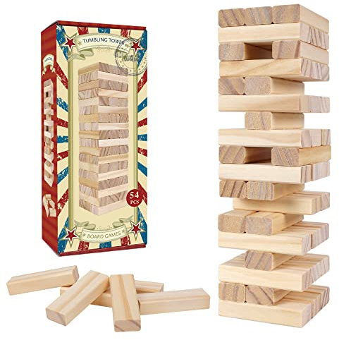 GOTHINK Juego de torre de secadora, 54 piezas, juego de mesa de madera para juegos familiares, juego clásico para niños y adultos