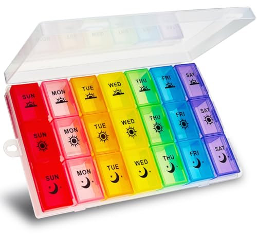 ZVZM Pill Box Organiser, Pill Boxes 7 Day 3 Times a Day, Tablet Organiser, Dosette Box, Medication Organizer, Weekly Pill Box 7 Day, Medication Storage Box for Fish Oil/Vitamin
