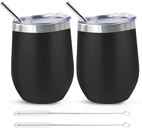 QUTHZZHY 2 Tasse à Café en Acier Inoxydable, 12OZ Mug Isotherme, Gobelet de Voyage, Thermos Cafe à Double Paroi Isolant avec Couvercle et Pinceau à Paille, pour Pique Niques, Camping, Voyages