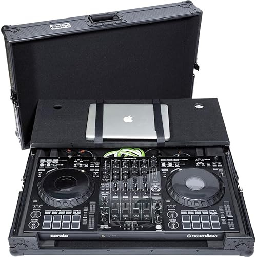 Flight Case pour contrôleur DJ Walkasse Pro DDJ-FLX10 LTS Silver. Support pour Ordinateur Portable. Rembourrage de Protection Interne en Mousse Dense. Support pour Ordinateur Portable. Multiplis 9 mm