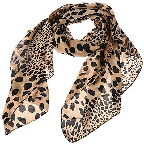Noble Fashion Damen Schal weich Wickeltuch Seide Leoparden Chiffon