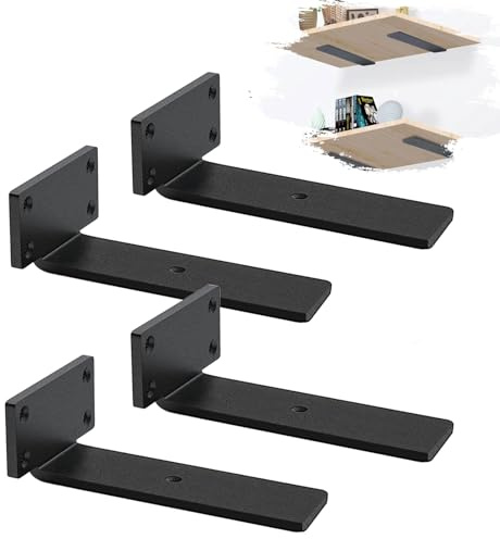 MLOQI 4 stück Regalhalterung Schwarz, Regalträger Tablarträger Schwerlastwinkel Winkel, Regal Wandhalterung, Regal Regalwinkel Schwerlast 12,5 cm