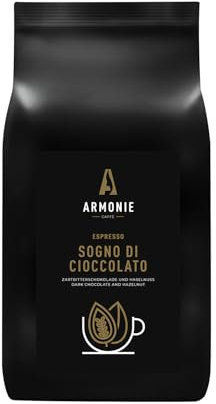 ARMONIE CAFFÈ Sogno di Cioccolato, Ganze Bohne, 1000g, mittelkräftiger Kaffee mit Noten von Dunkler Schokolade & Haselnuss, 50% Arabica & 50% Robusta, für Siebträgermaschine, Mokkakanne & Vollautomat