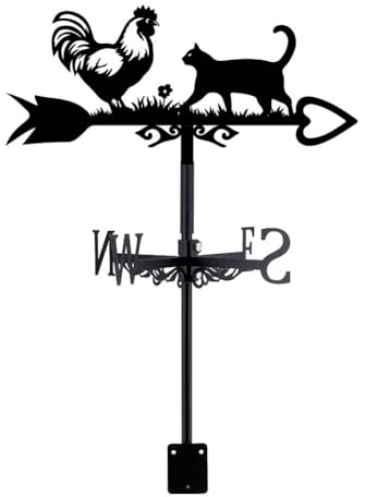 SUPERDANT Chicken Cat Weather Vane Hen Animal Wind Vanes for Yard Metal Weathervane Roof Mount for Gardens Outside Black Weathervanes Farmhouse Farm Barn Sheds Patio Decorations Gift