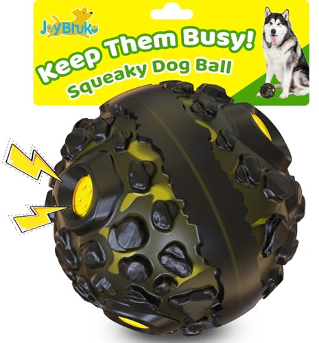 JoyBruko Dog Ball for Aggressive Chewers - Interactive Dog Toy Giggle Balls Fun Squeaky Sound to Keep Them Busy, Durable for Small Medium Large Breeds, Rubber Chew Toys, As Seen on TV, Black & Yellow