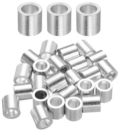 sourcing map Aluminum Wire Rope Stop Sleeve 3/16(5mm) Crimping Loop Sleeve Round Cable Ferrule for Wire Rope Cable Line, Pack of 25